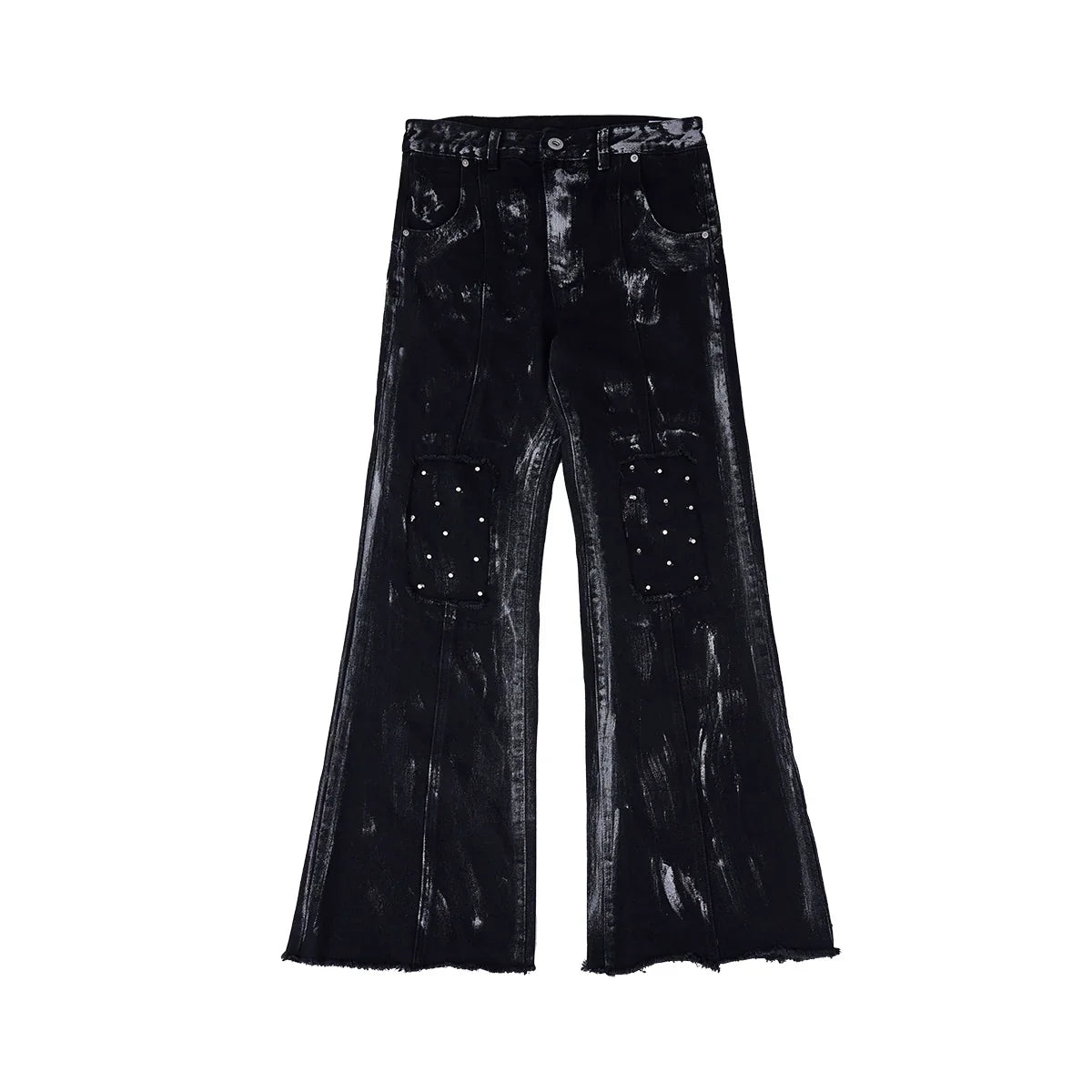 Metal Rivet Design Damage Denim Jacket & Damage Flare Denim Jeans Setup