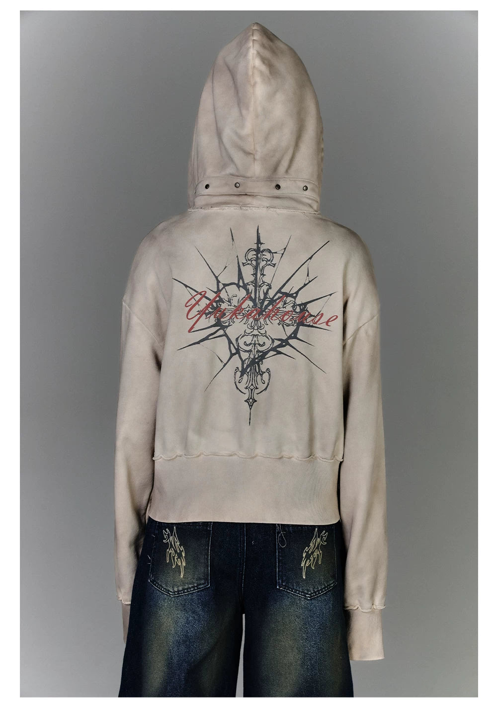 Washed Damage Oversize Zipper Hoodie