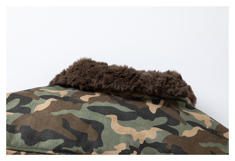 Veste cargo camouflage à col en fourrure