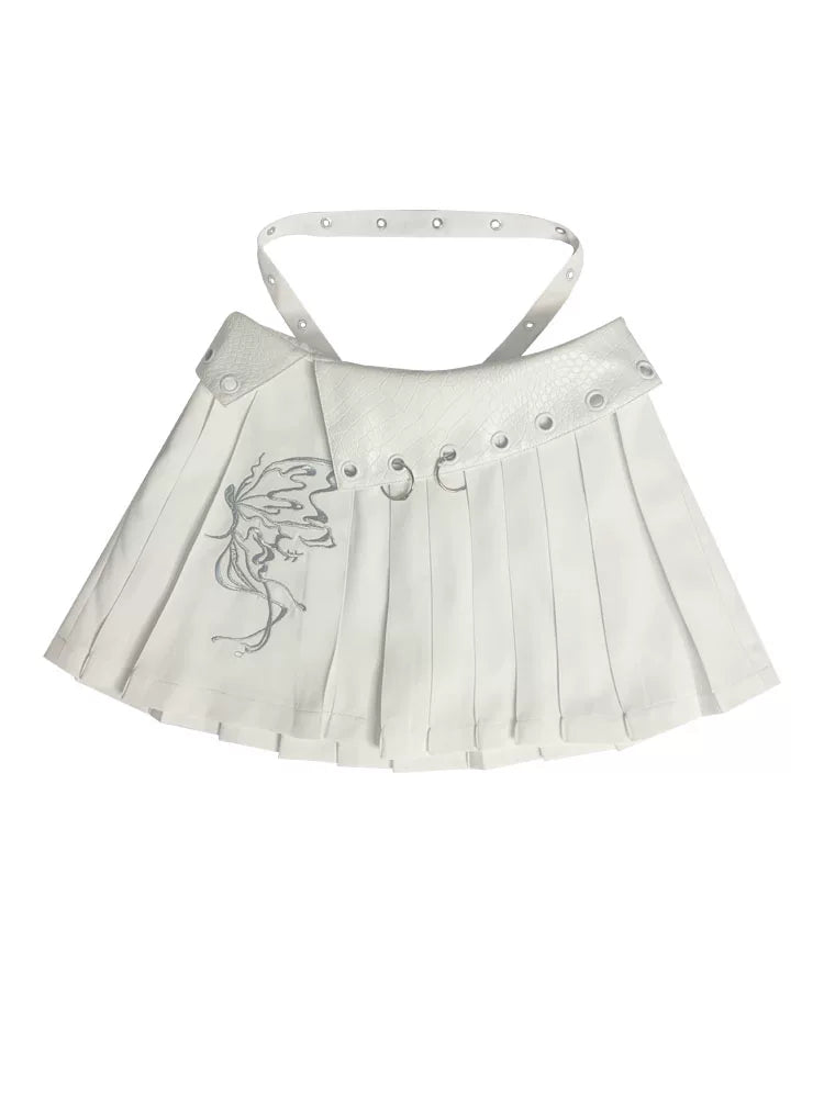 Butterfly Embroidery Pleats Short Skirt