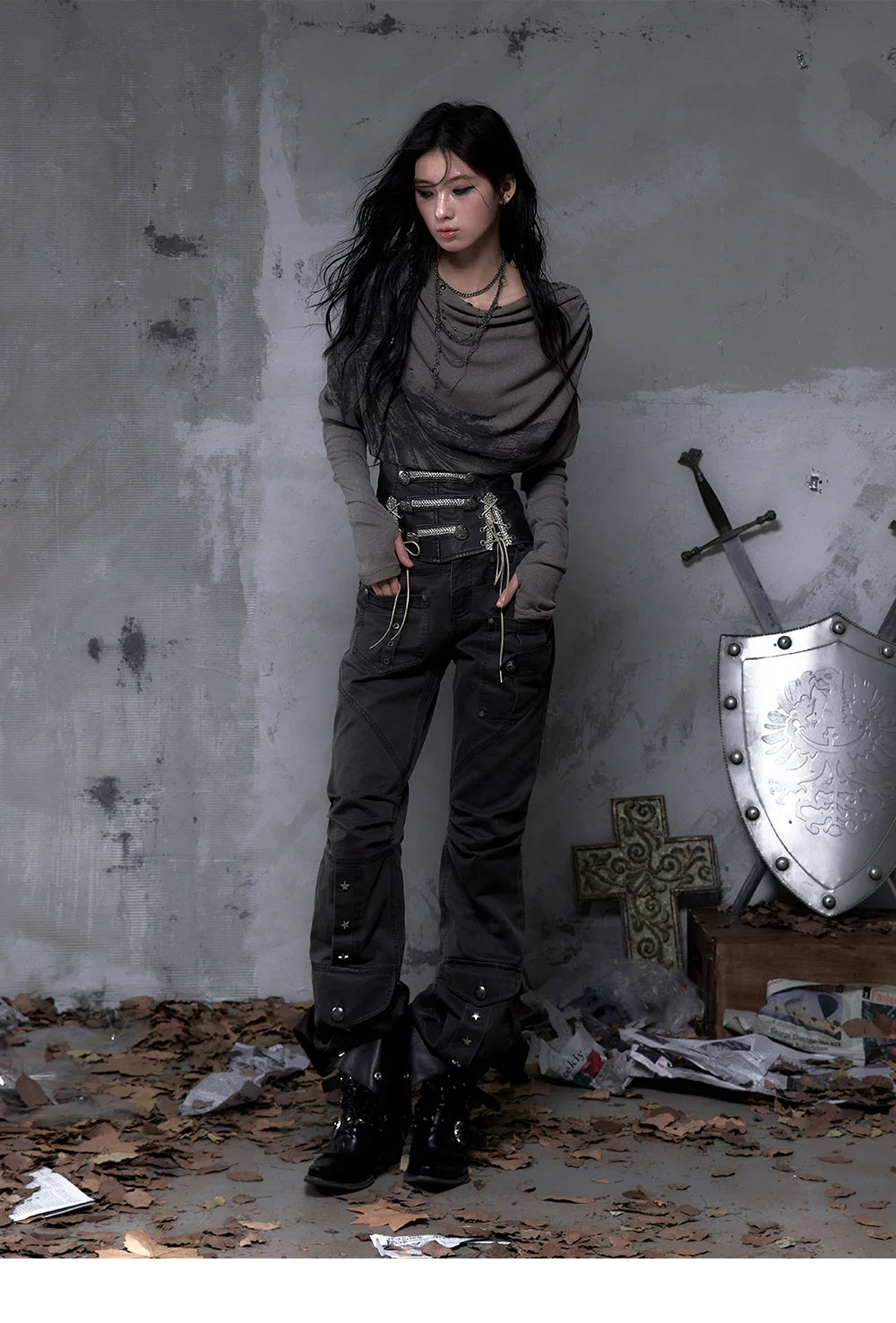 Wrinkle Washed Flare Suede Pants
