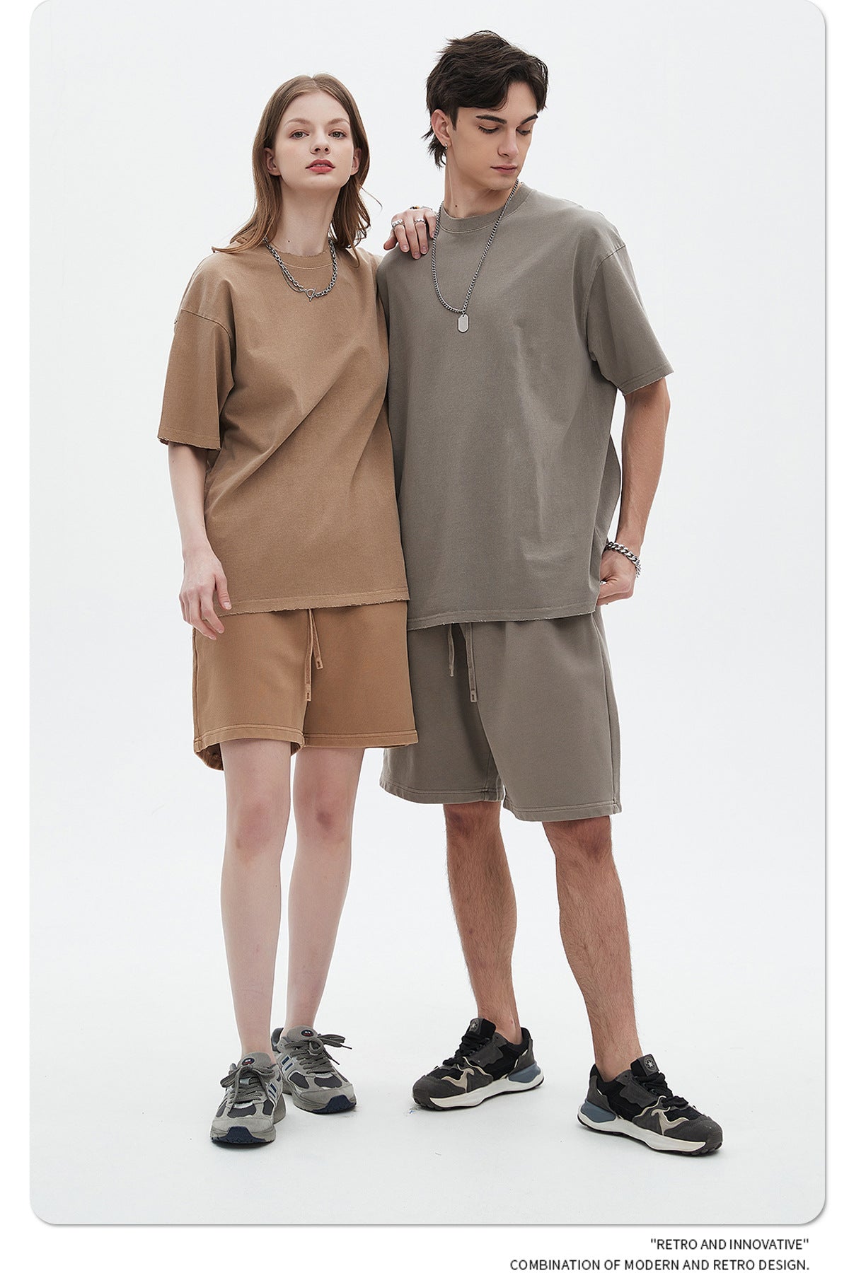 Washed Dyed Oversize Damage Short-sleeve T-shirt & Short Sweatpants Setup