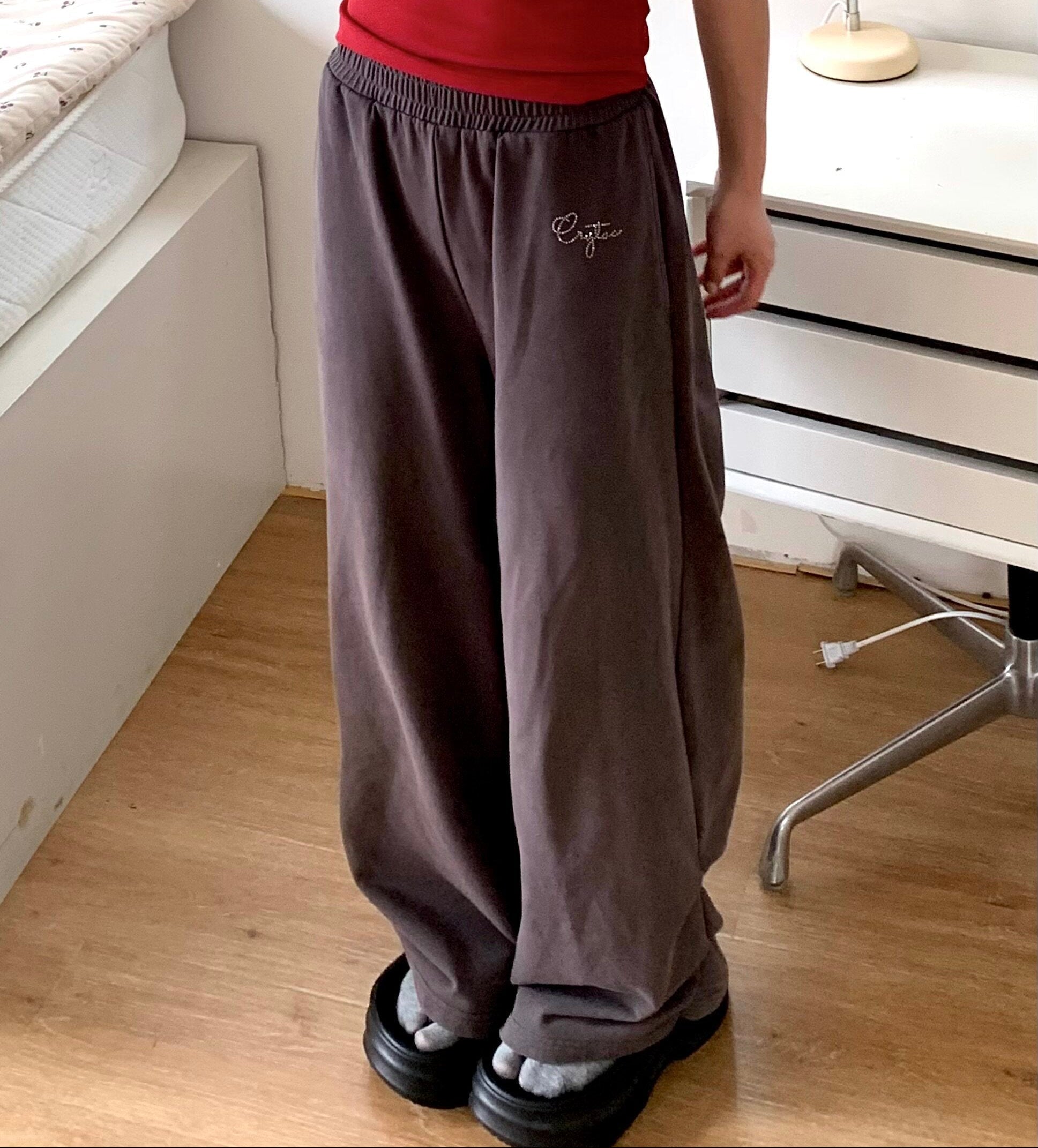 Rhinestone Drawstring Wide Leg Sweatpants