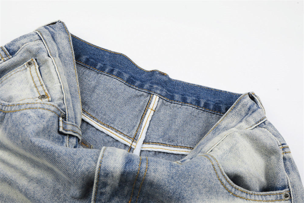Distressed Camouflage Wide-Leg Jeans