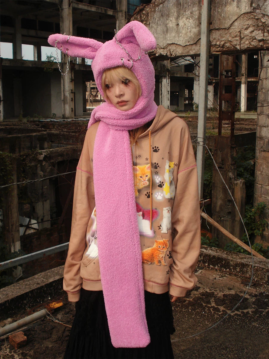 Rabbit Plush Ear Scarf Hat