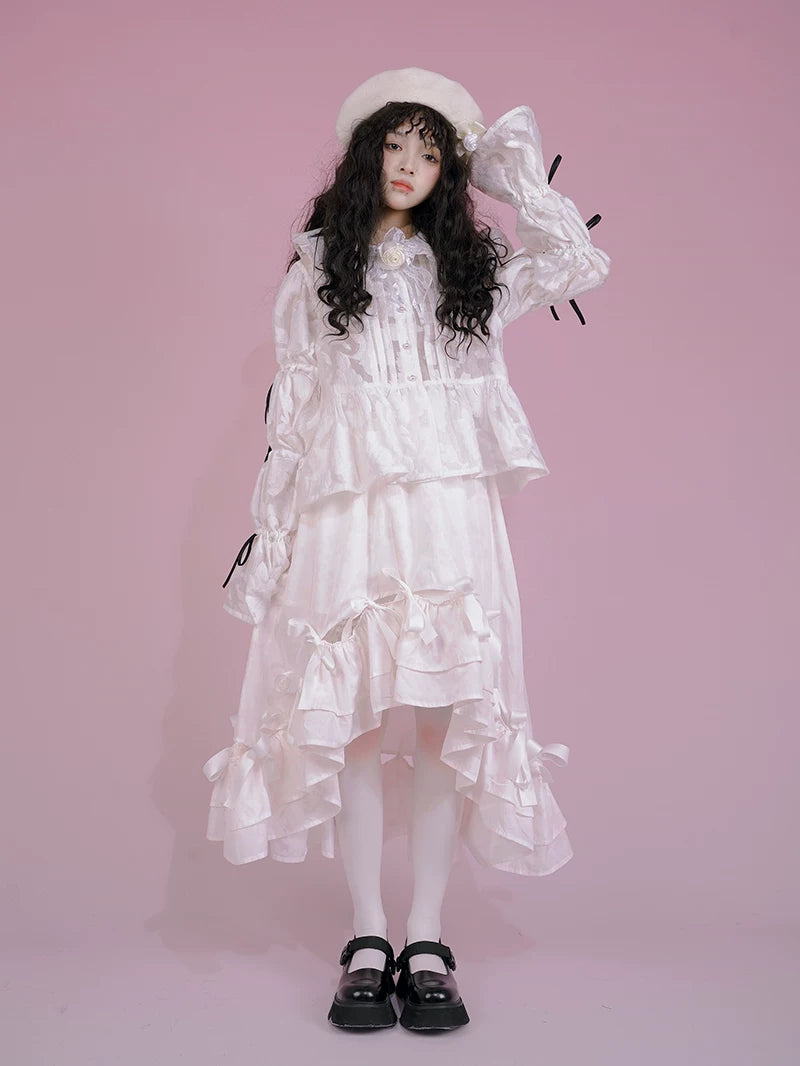 Irregular Bow Elastic Waist Long Skirt