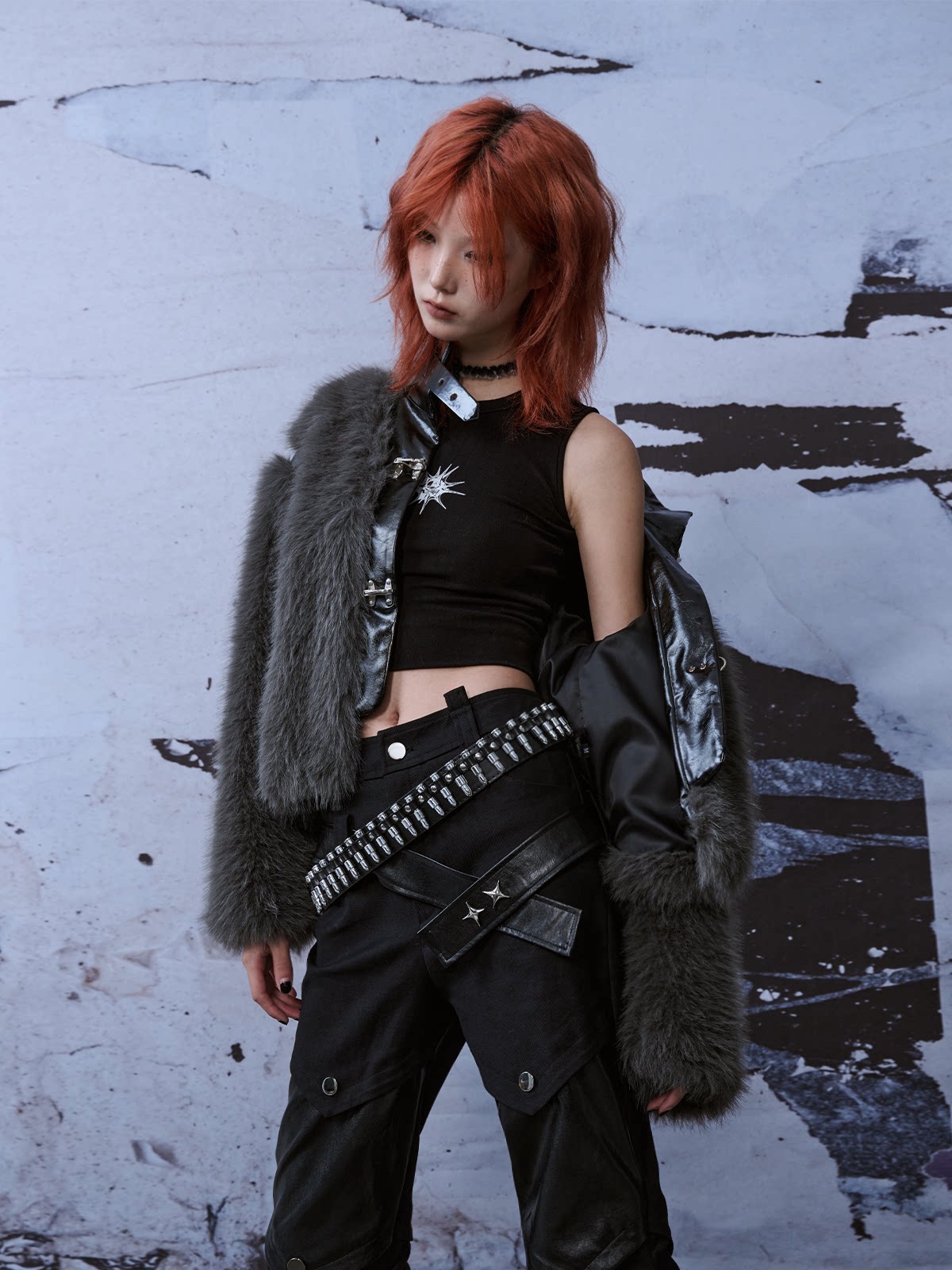 Patchwork Fuzzy Short Fur Jacket