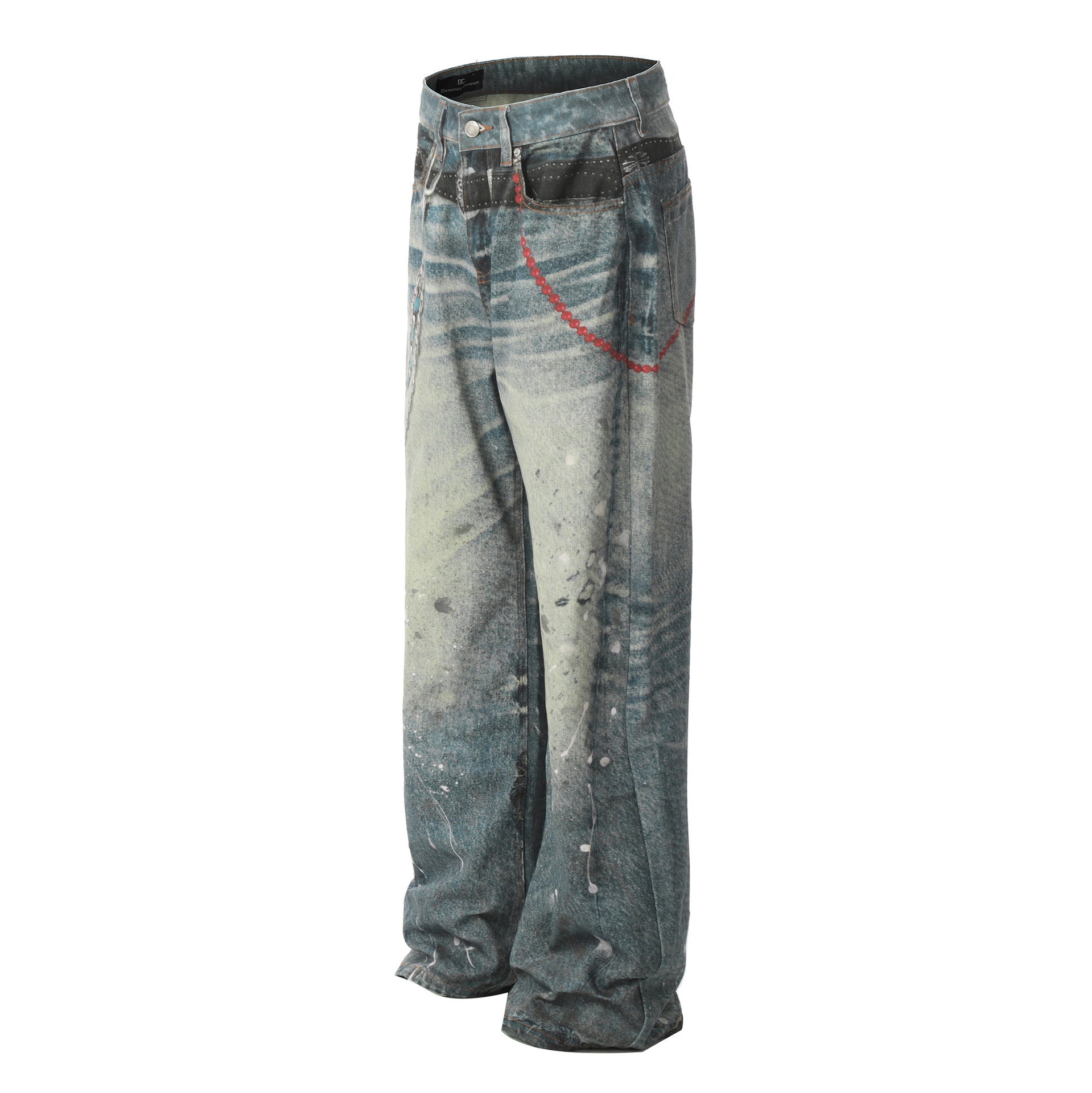 Washed Damage Wide Leg Straight Denim Jeans