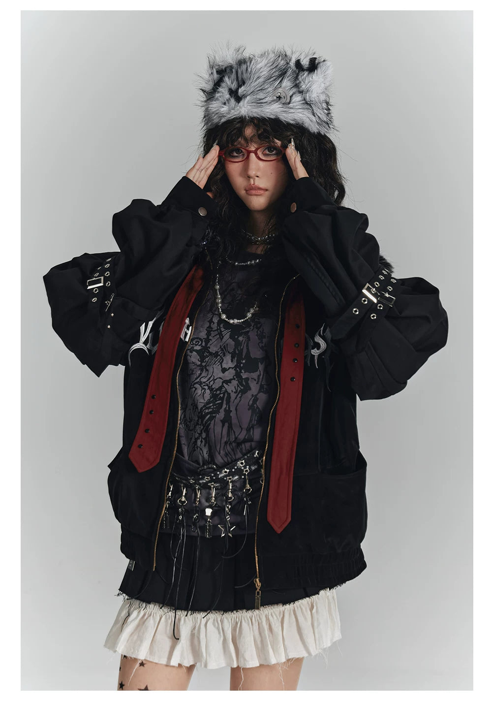 Embroidery Fur Collar Oversize Zipper Jacket