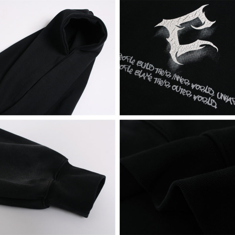 Cracked Letter Gradient Patchwork Hoodie