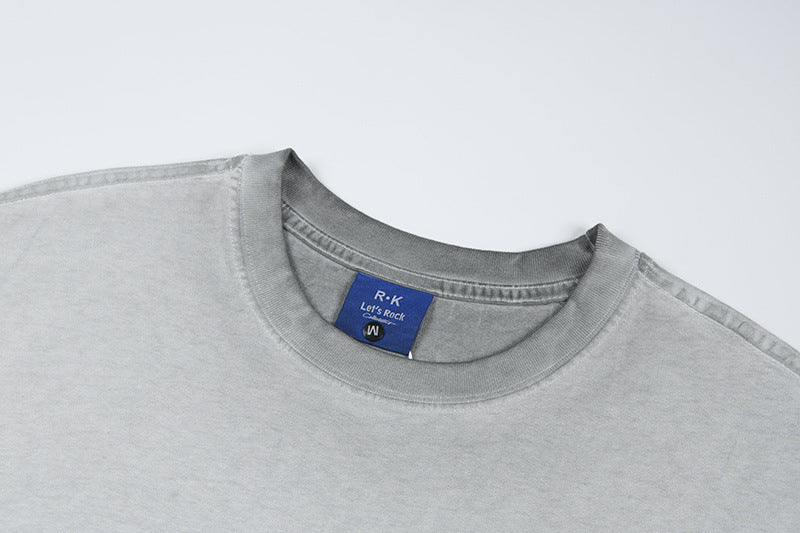 Washed Portrait Letter Print Short Sleeve T-Shirt