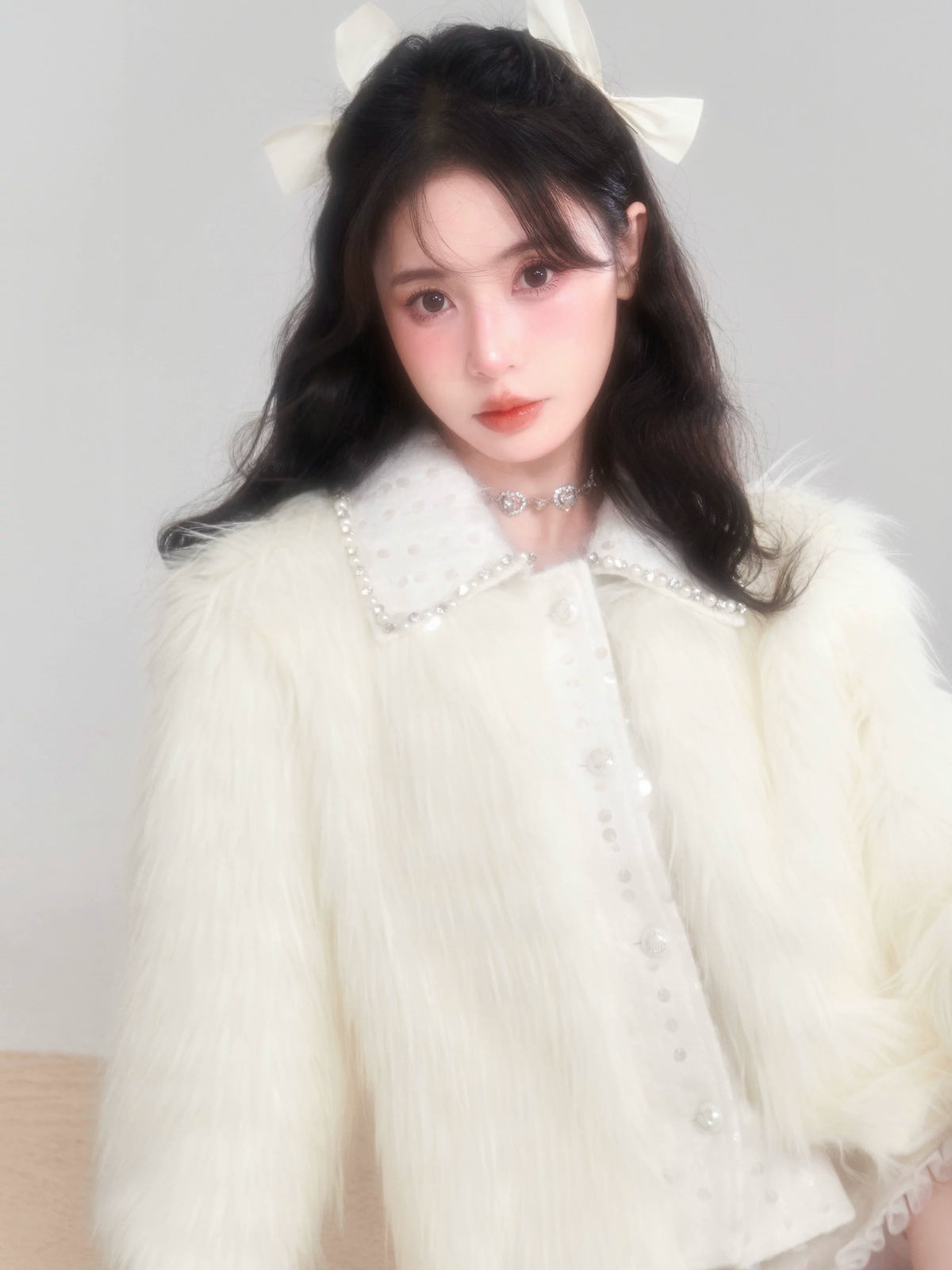 Eco Fur Warm Jacket & Short Skirt & Long Skirt Setup