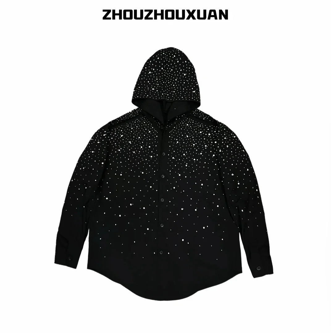 Rhinestone Starry Sky Lightweight Hooded Shirt
