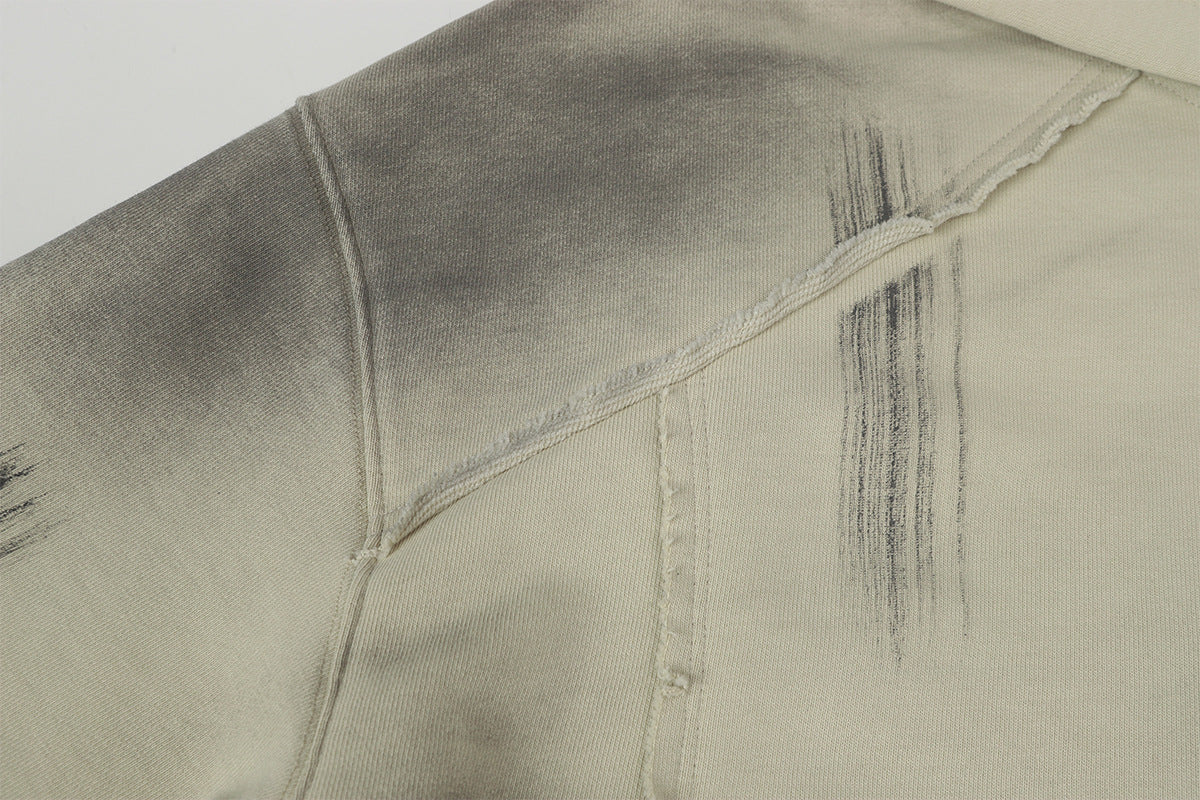 Spray Paint Wash Raw Edge Pullover Hoodie