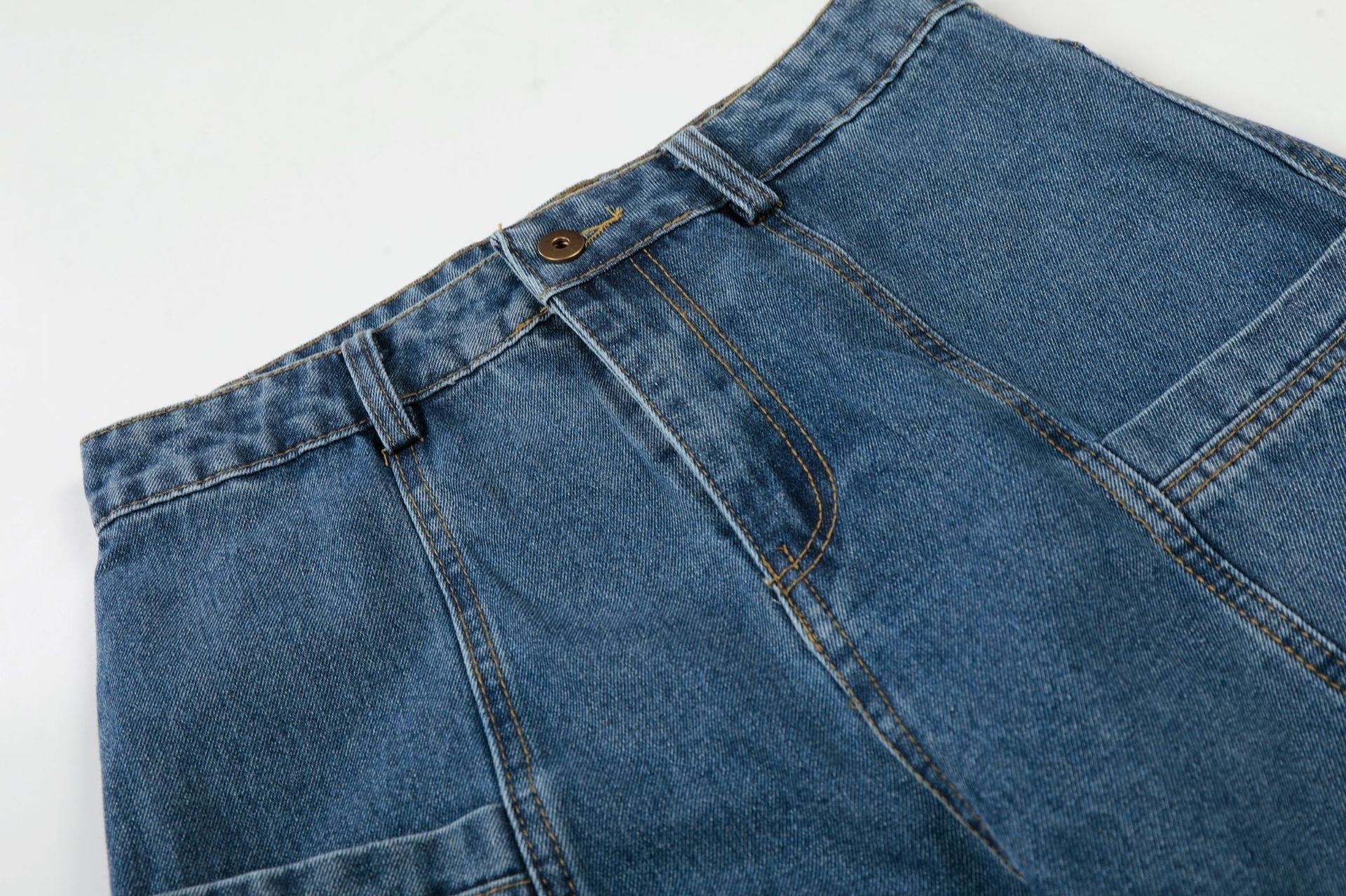 Curved Wide Leg Patchwork Denim Jeans