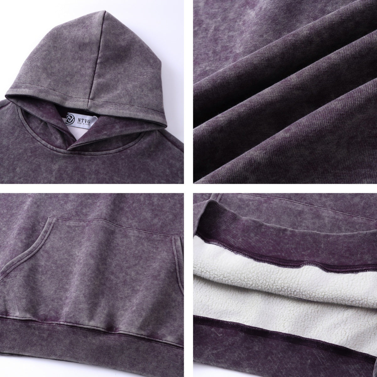 Wax Dye Fleece Lining Pullover Hoodie