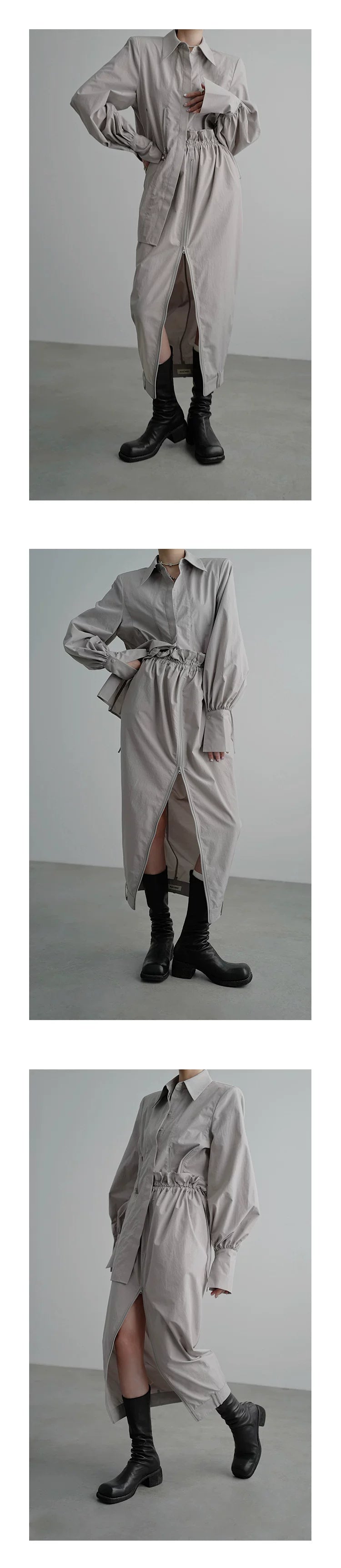 Chemise longue à taille cintrée et fermeture éclair