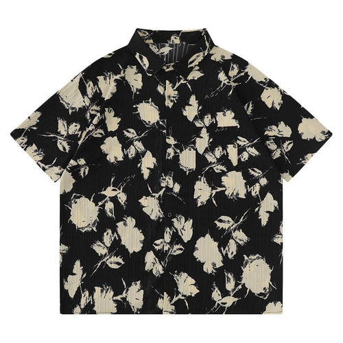 Camisa de Praia Floral Retrô - S / Preto