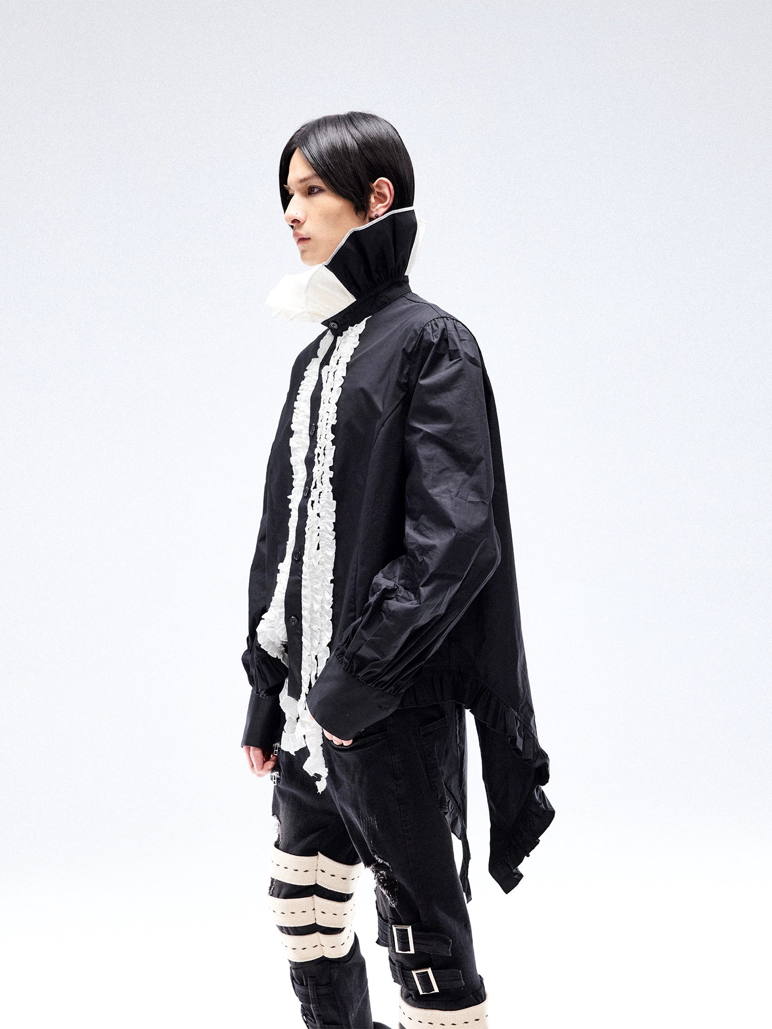 3D Cut Collar Oversize Long Sleeve Shirt