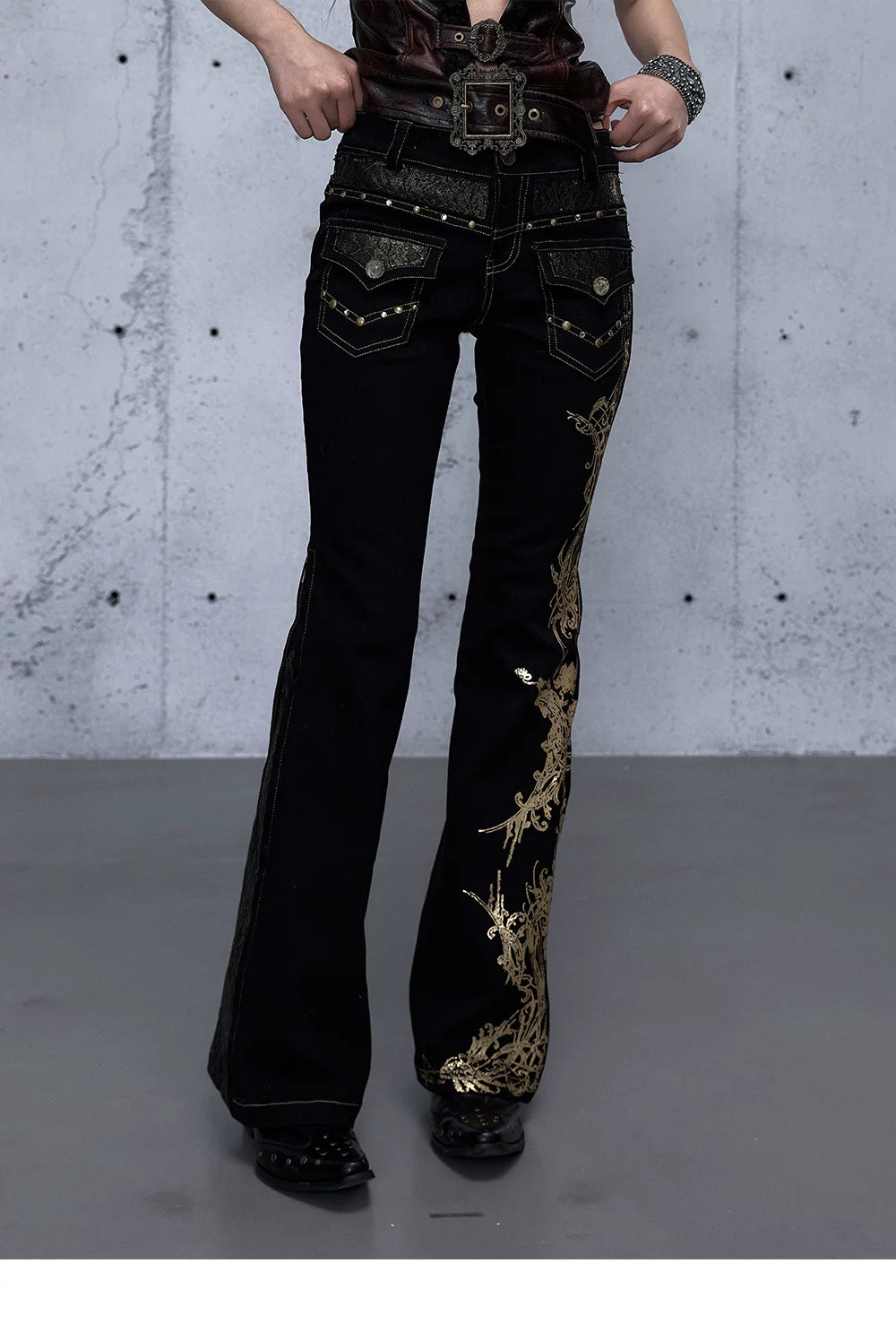 Embroidery Low Rise Straight Denim Jeans