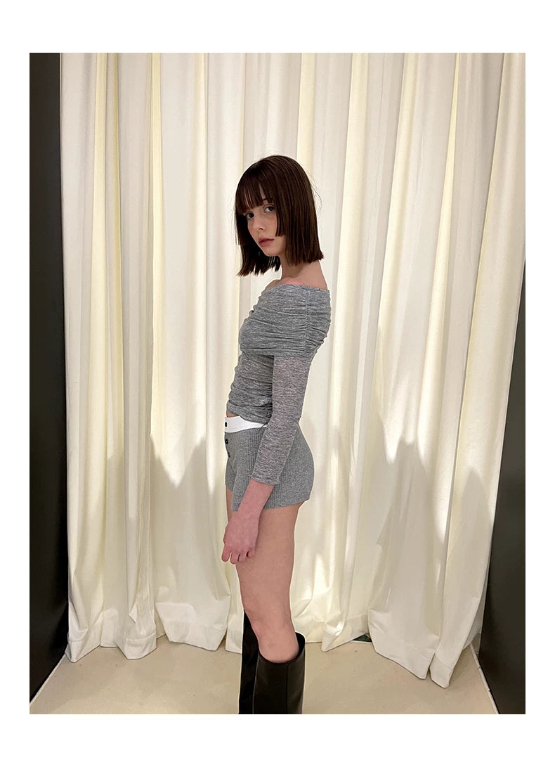 Off Shoulder Long Sleeve Knit Sweater