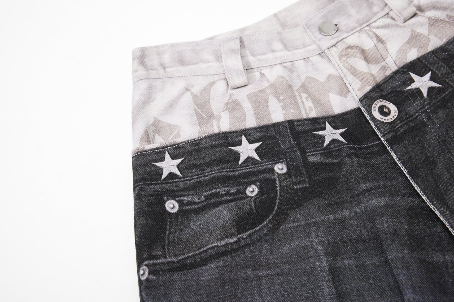 Star Damage Washed Wide Leg Denim Jeans