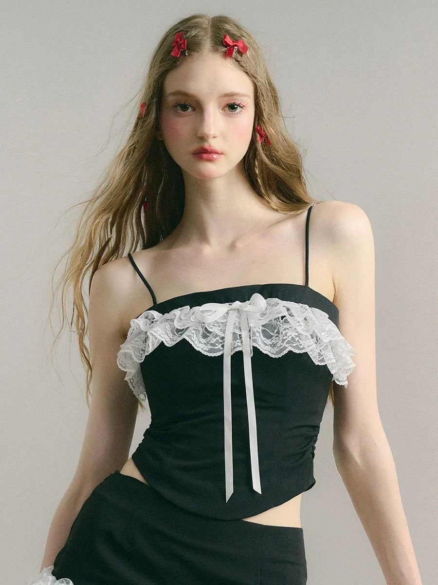 Lace Bow Camisole & Short Skirt Setup