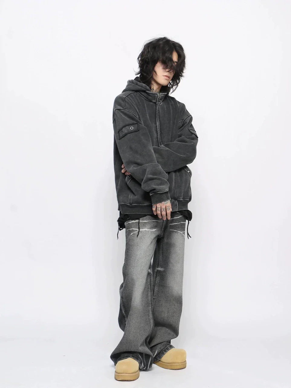 Felpa con cappuccio e cerniera con fodera in pile lavato