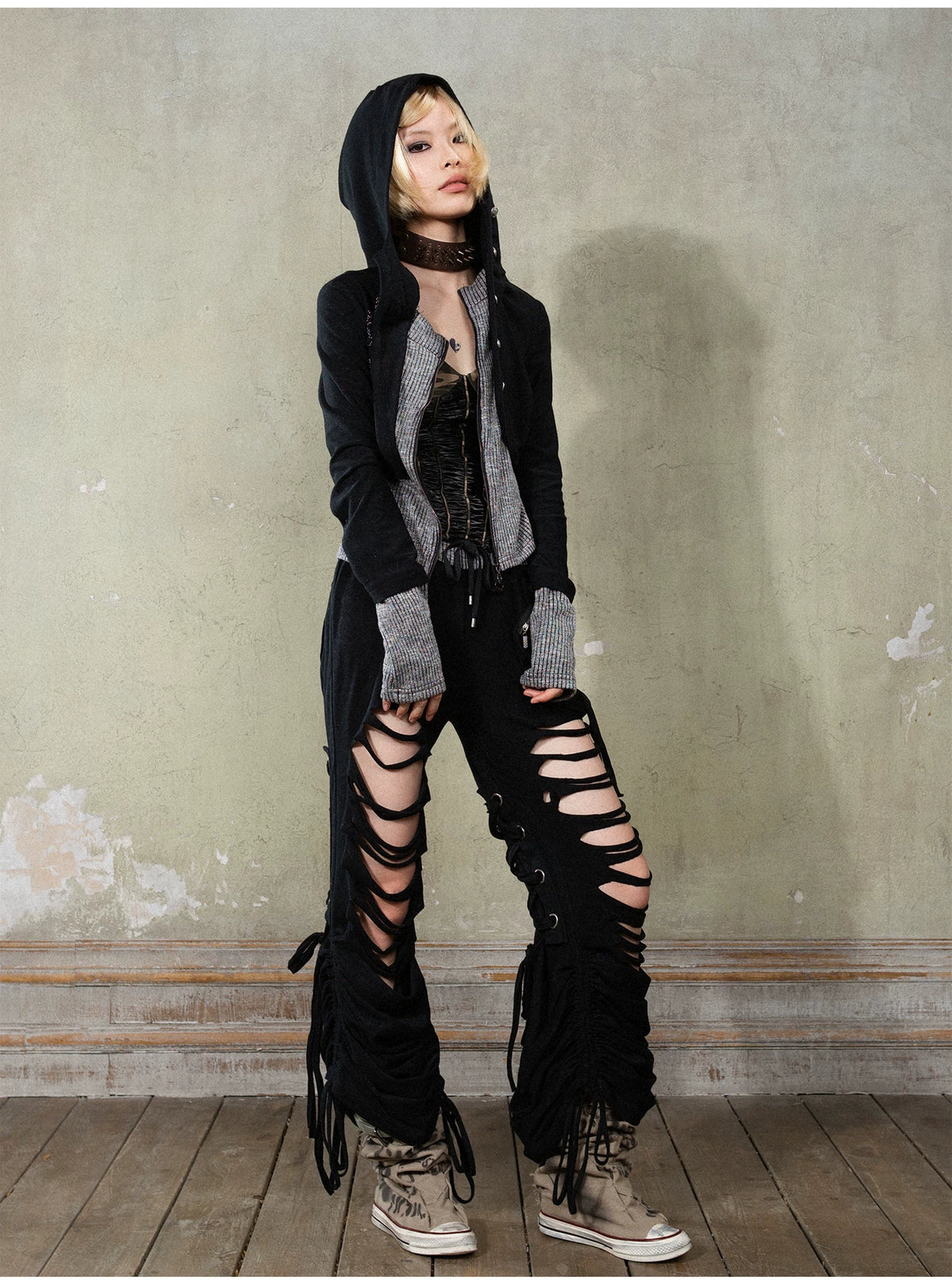 Fake Layered Long Sleeve Hooded Knit Cardigan