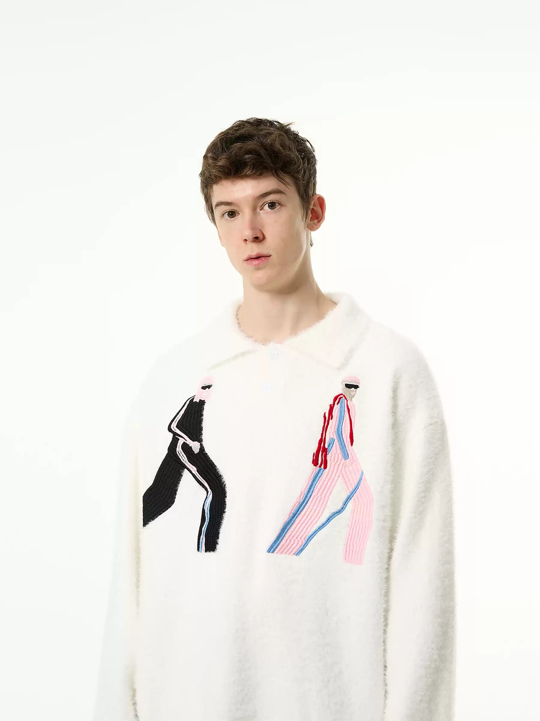 Mohair Embroidered Collar Knit Sweater