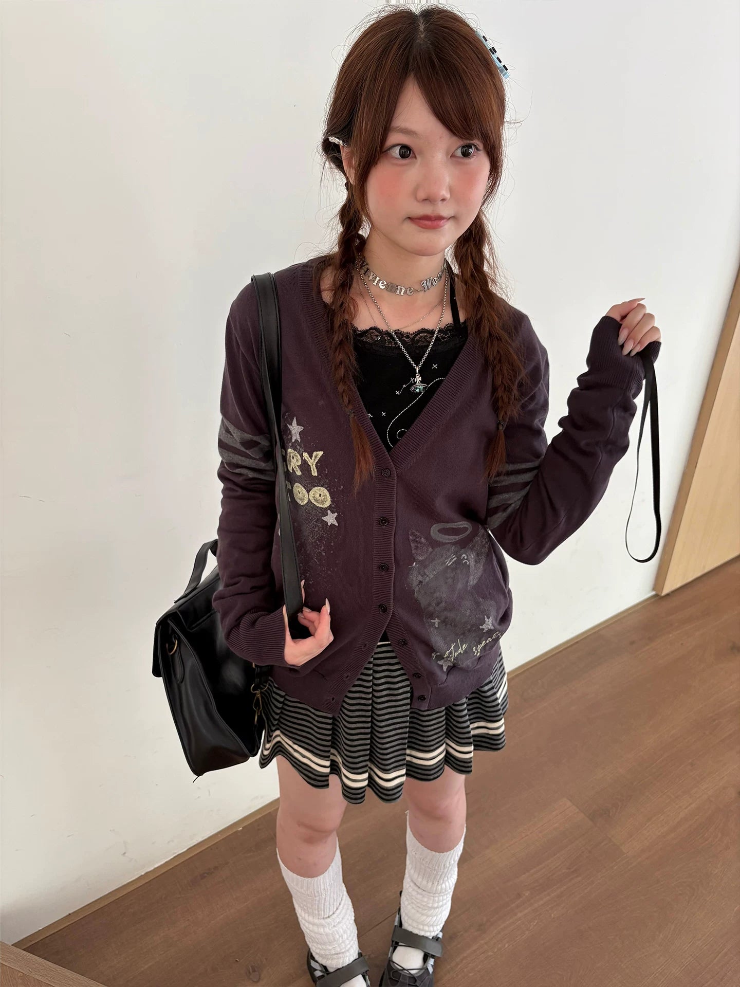 Three-Stripe Button Knit Cardigan
