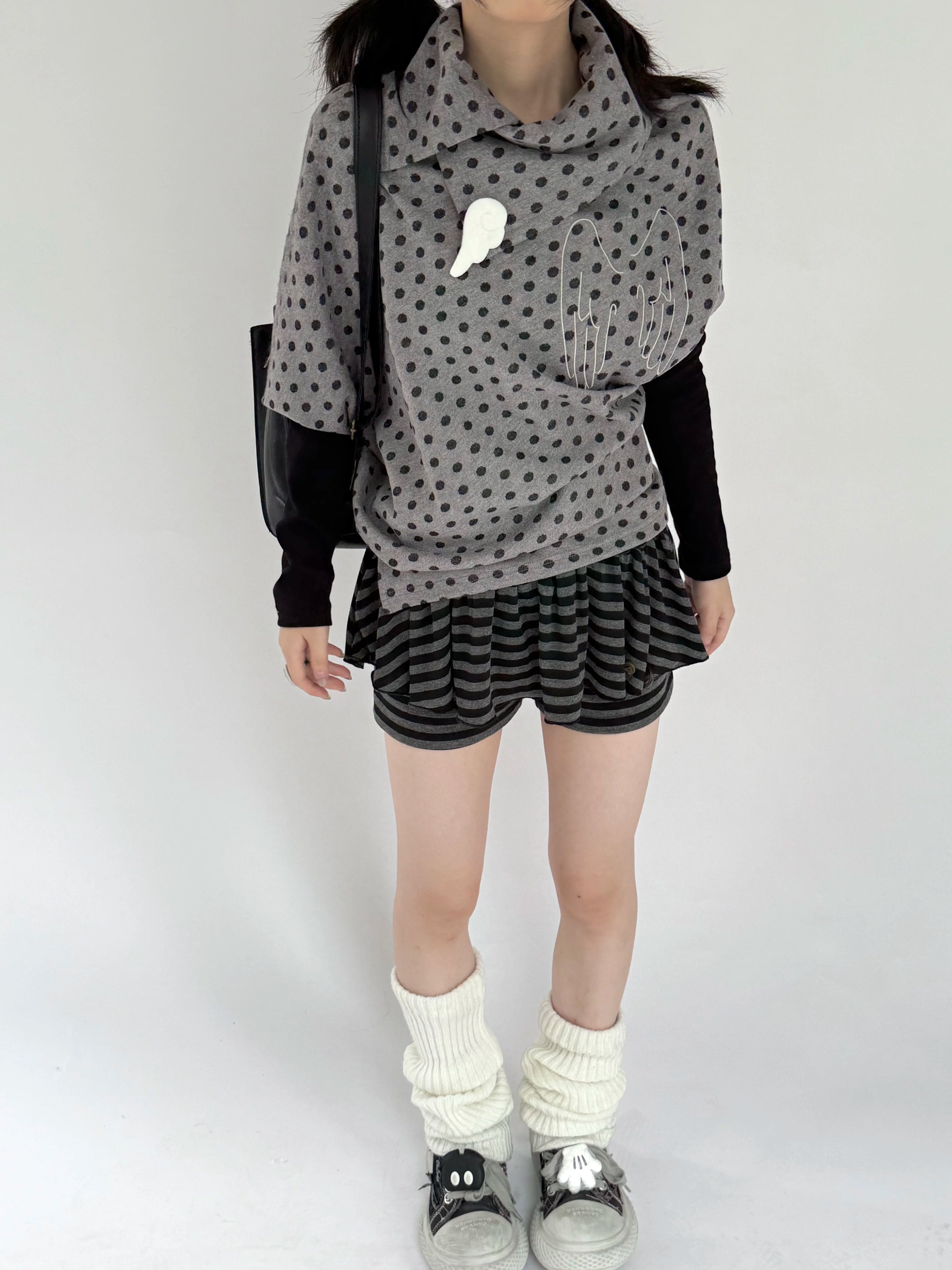 Asymmetric Polka Dot Fitted Long Sleeve T-Shirt