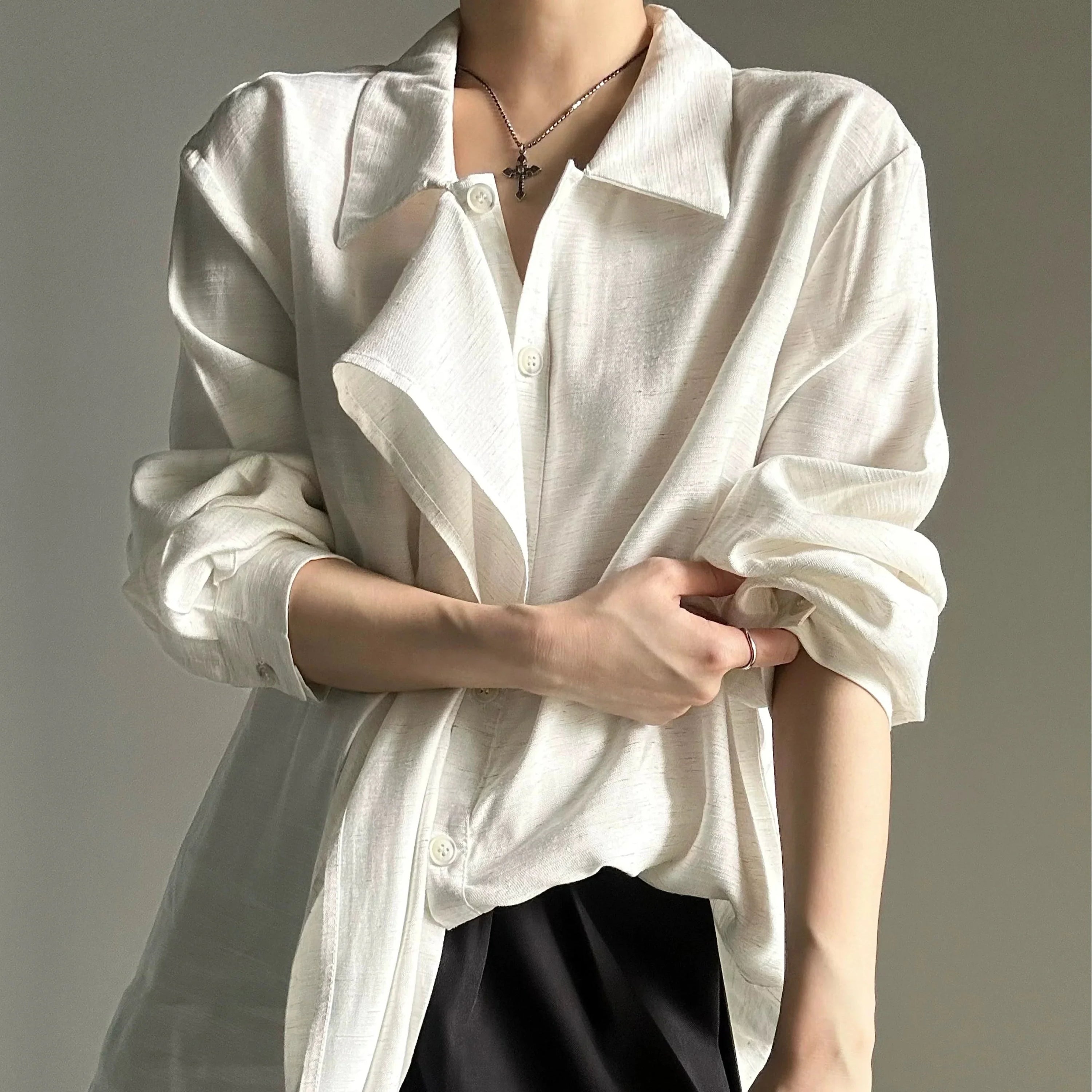 Draped Design Long Sleeve Shirt