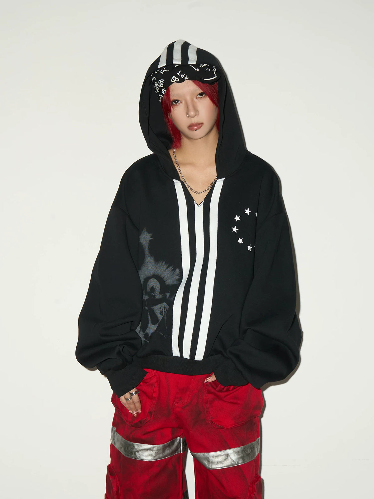 Short V-Neck Pullover Hoodie