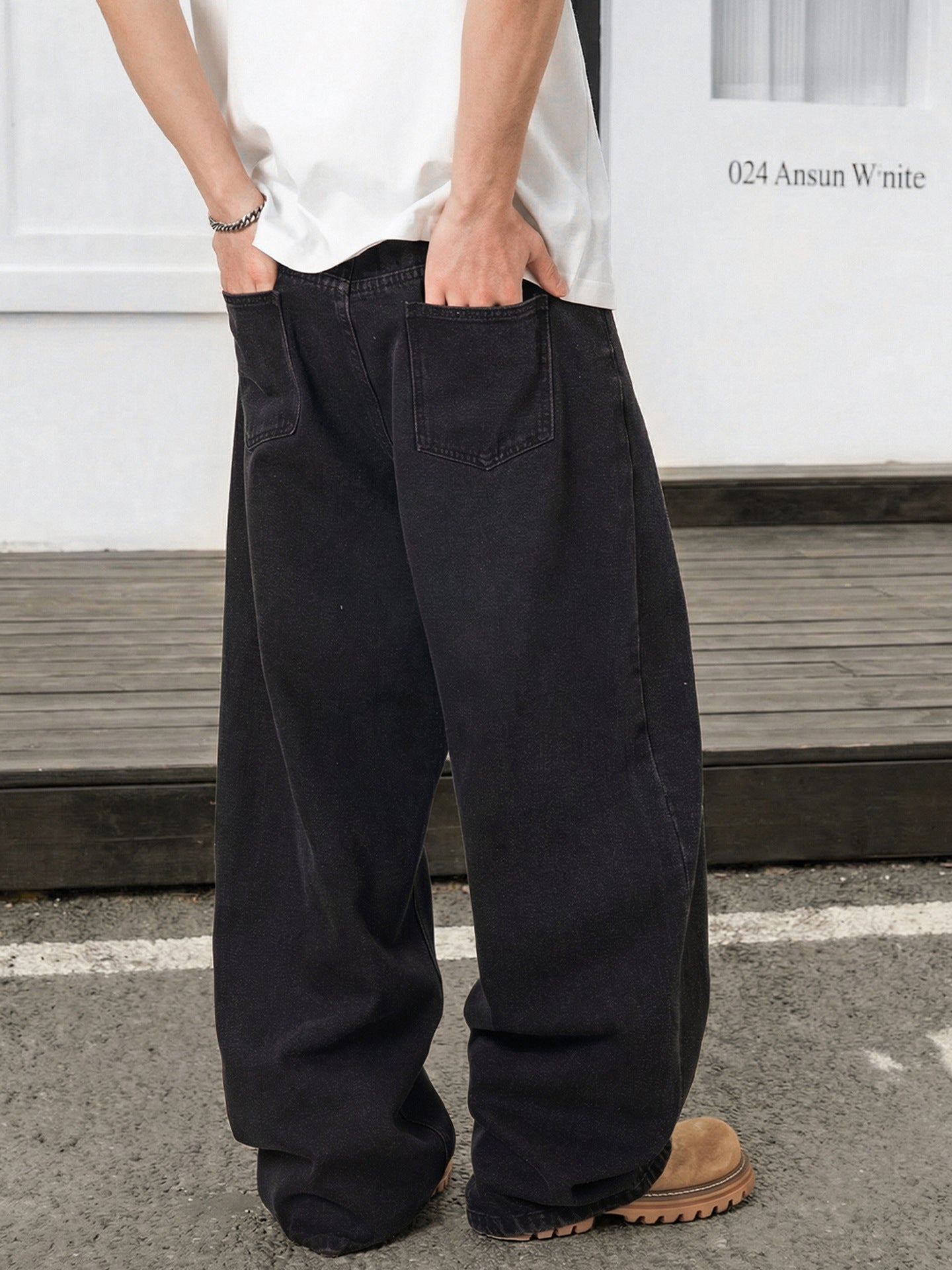 Vintage Distressed Washed Black Jeans