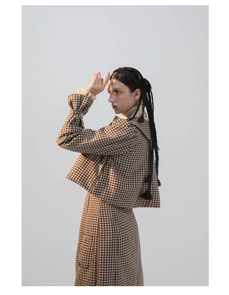 Plaid Wool Candy Sleeve Jacket & Half Skirt Setup
