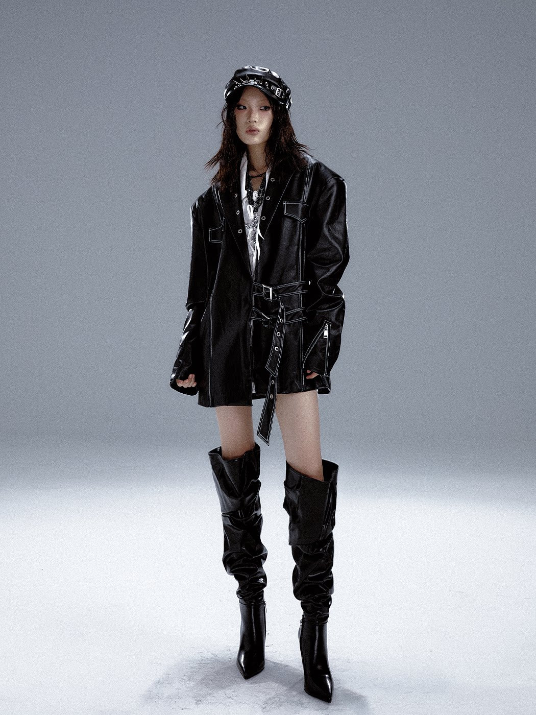 Metal Accents Heavy PU Leather Jacket