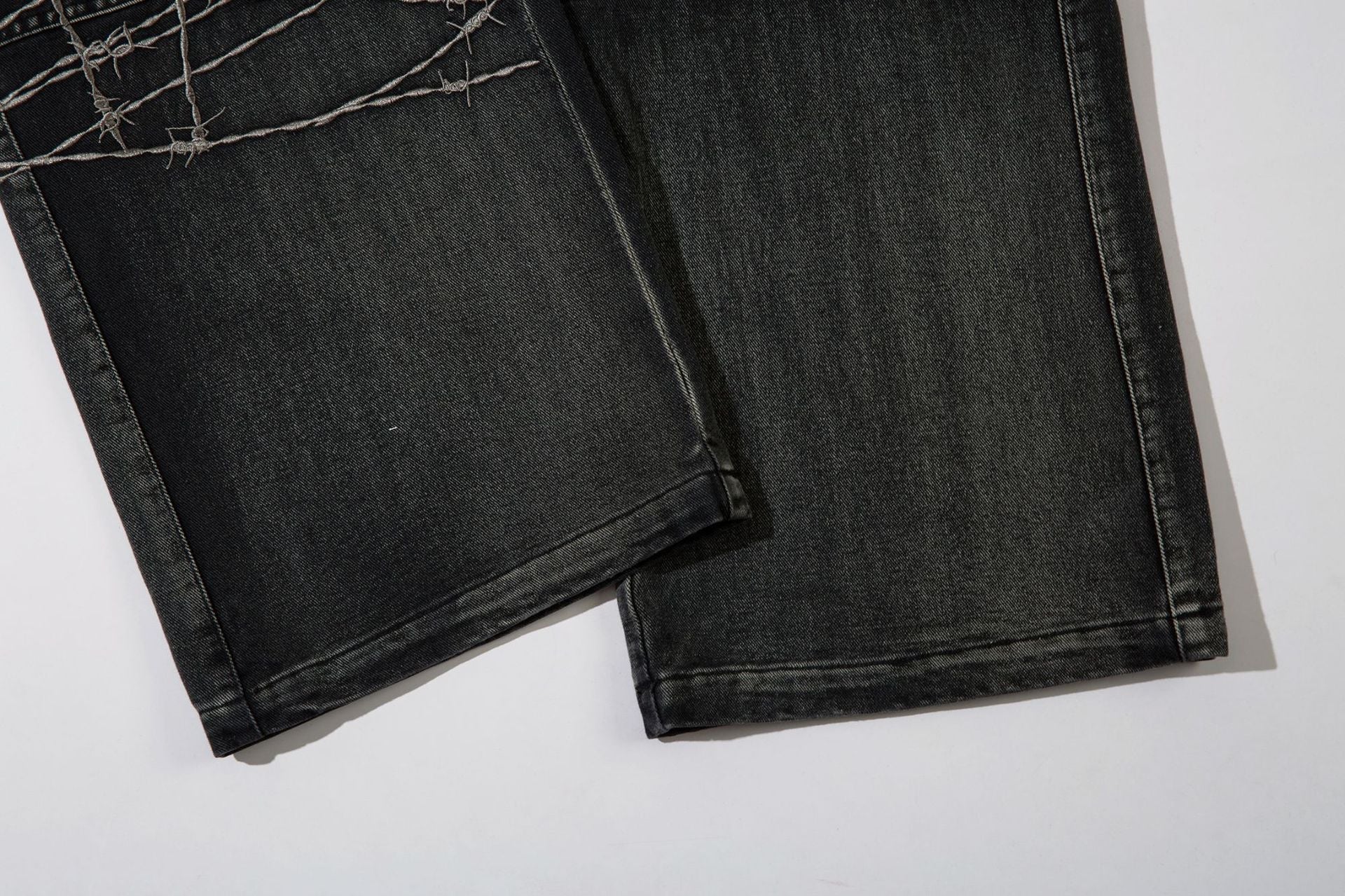 Cargo Pocket Embroidery Wide Leg Denim Jeans