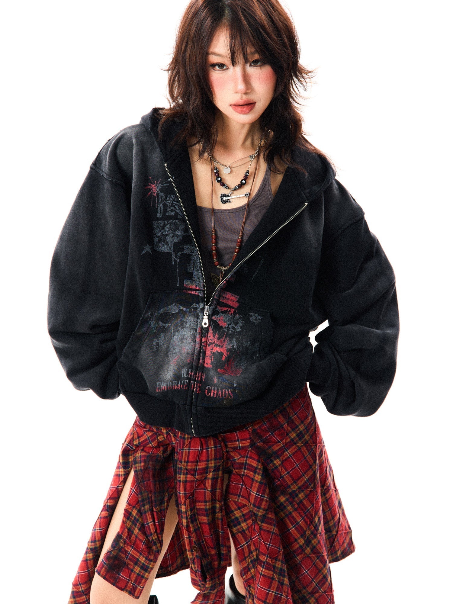 Paint Splash Graphic Print Oversize Zipper Hoodie