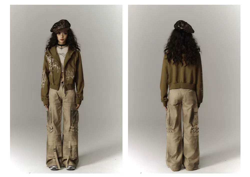 Washed Damage Workwear Wide Leg Pants