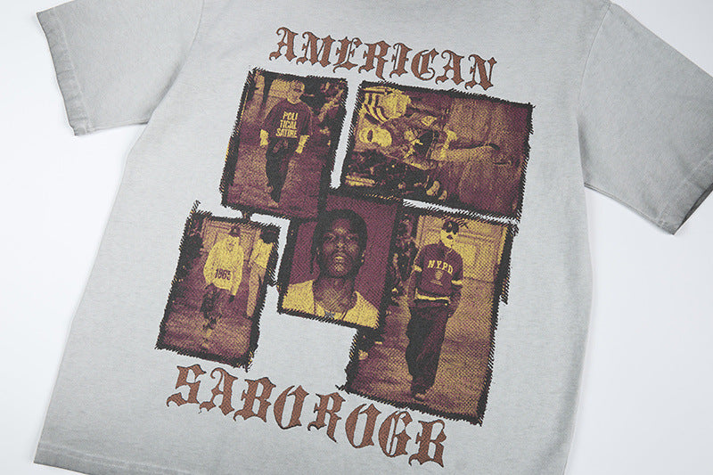 Washed Portrait Print Short Sleeve T-Shirt