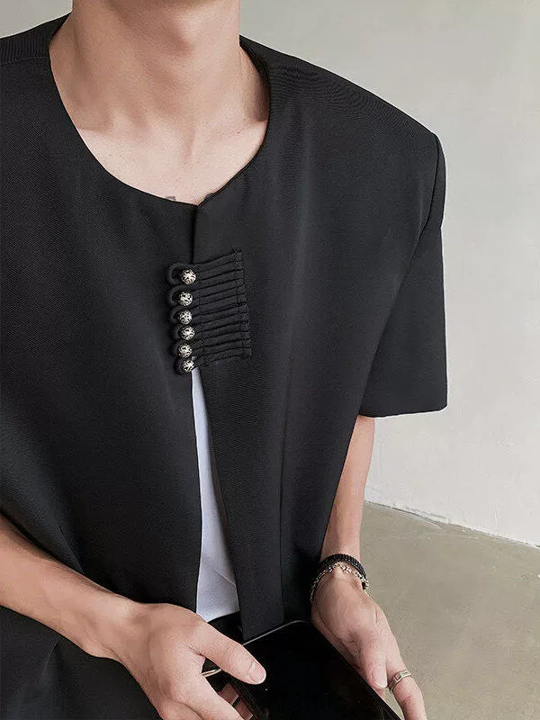 Chinese Style Shoulder Pad Short Sleeve Shirt