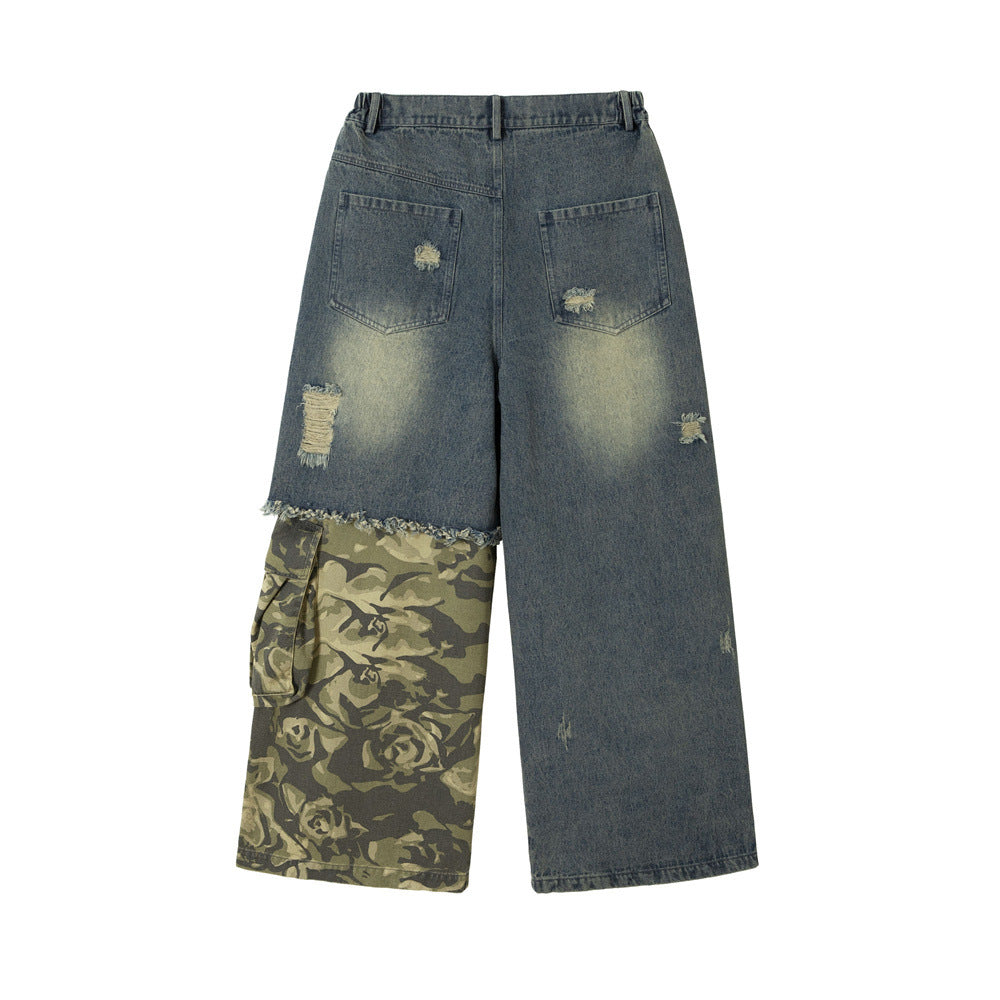 Contrasting Stitching Niche Camouflage Jeans