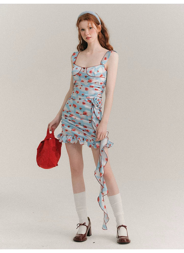 Hand Painted Rose Floral Camisole & Short Skirt Setup