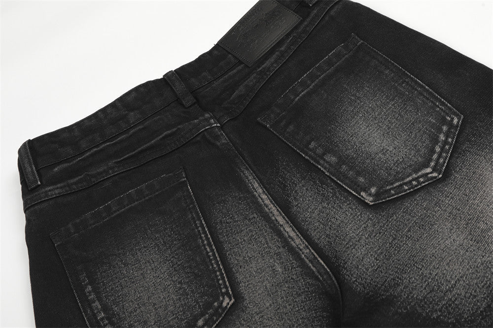 Faded Wide-Leg Jeans - Distressed Denim