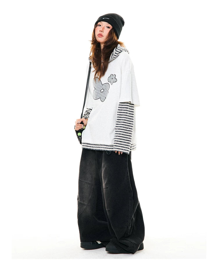 Flower Graphic Layered-Look Hoodie