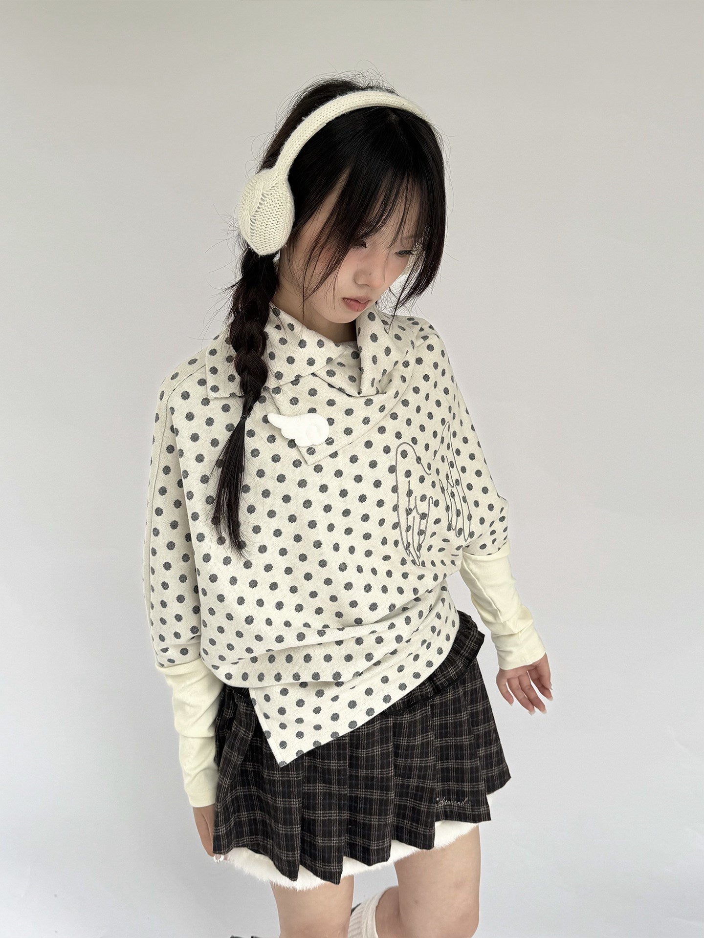 Asymmetric Polka Dot Fitted Long Sleeve T-Shirt
