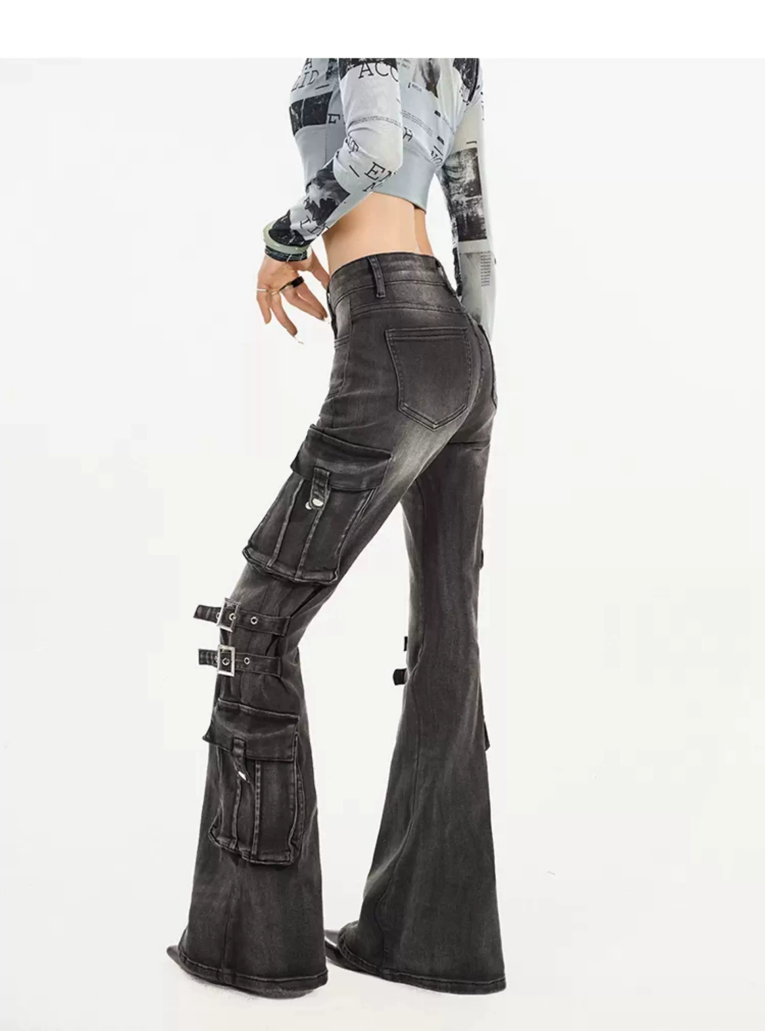 Utility Heavy Craft Slimming Flare Cargo Denim Jeans
