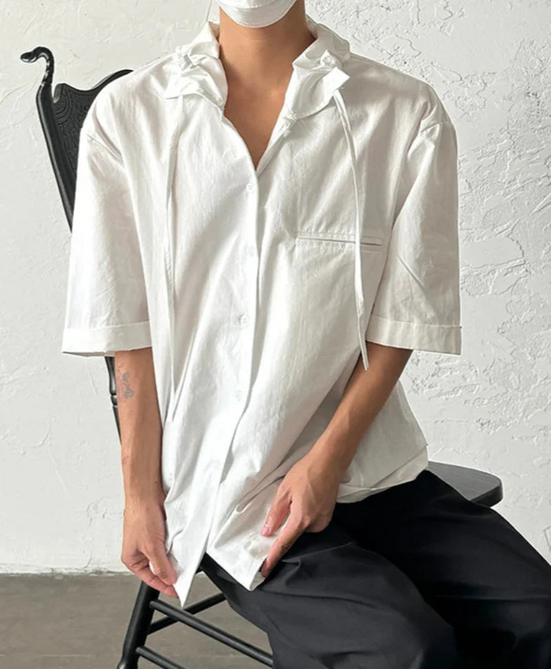 French Design Style Ribbon Oversize Short Sleeve Shirt