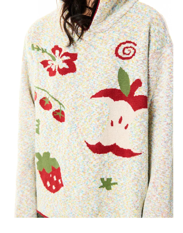 Fruit Pattern Knit Oversize Hoodie